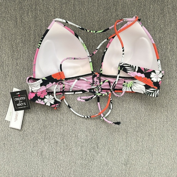 NWT Salt Cove Juniors Floral-Print Shirred Bikini Top - Picture 3 of 3